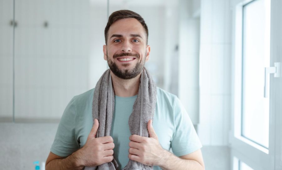 man with towell after shower