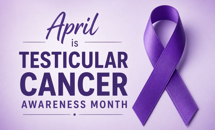 purple ribbon - testicular cancer month.