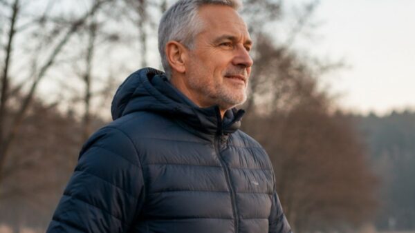 healthy man walking in winter